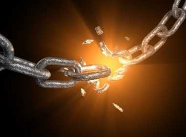 A metallic chain with an explosed link.